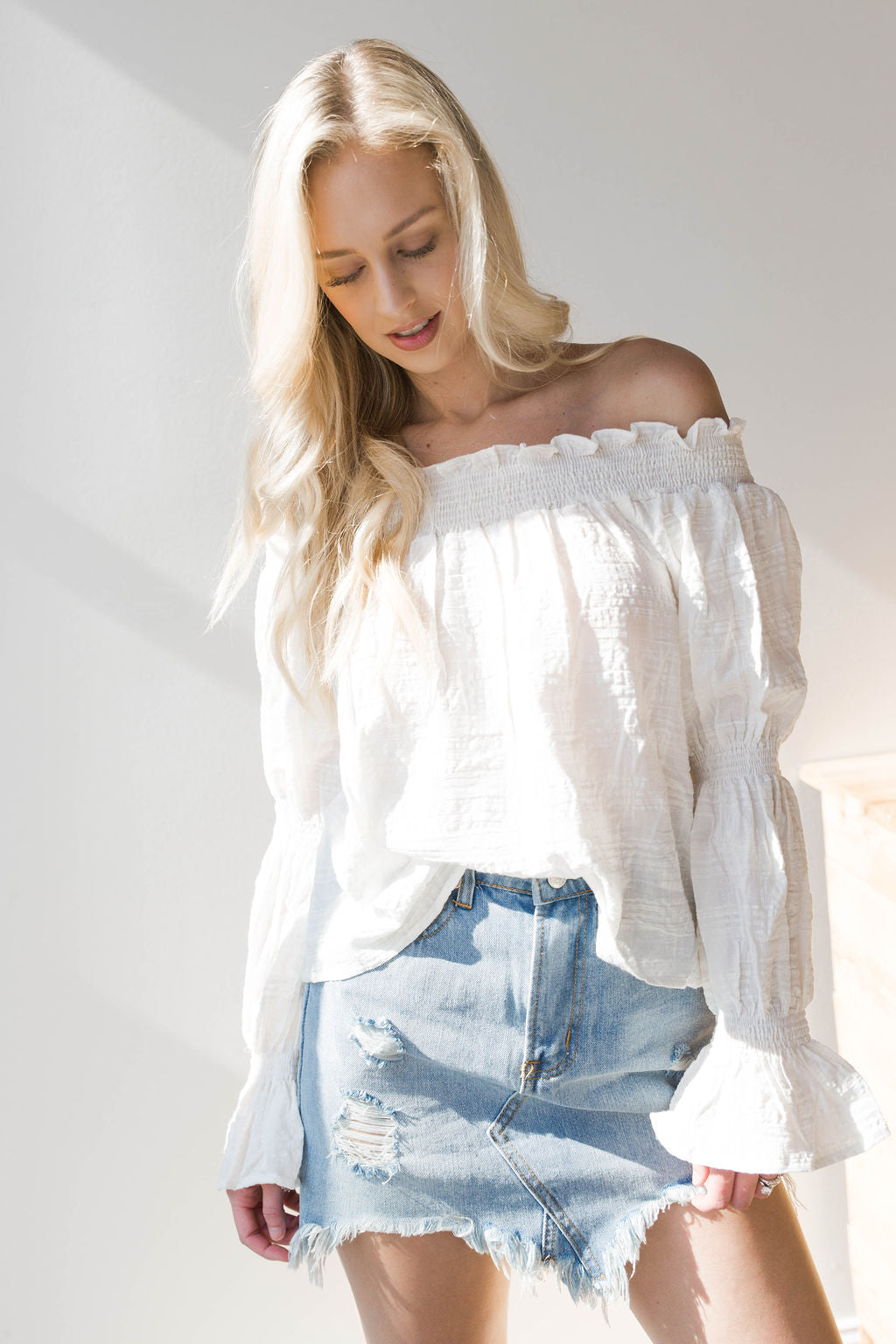mode, off the shoulder top