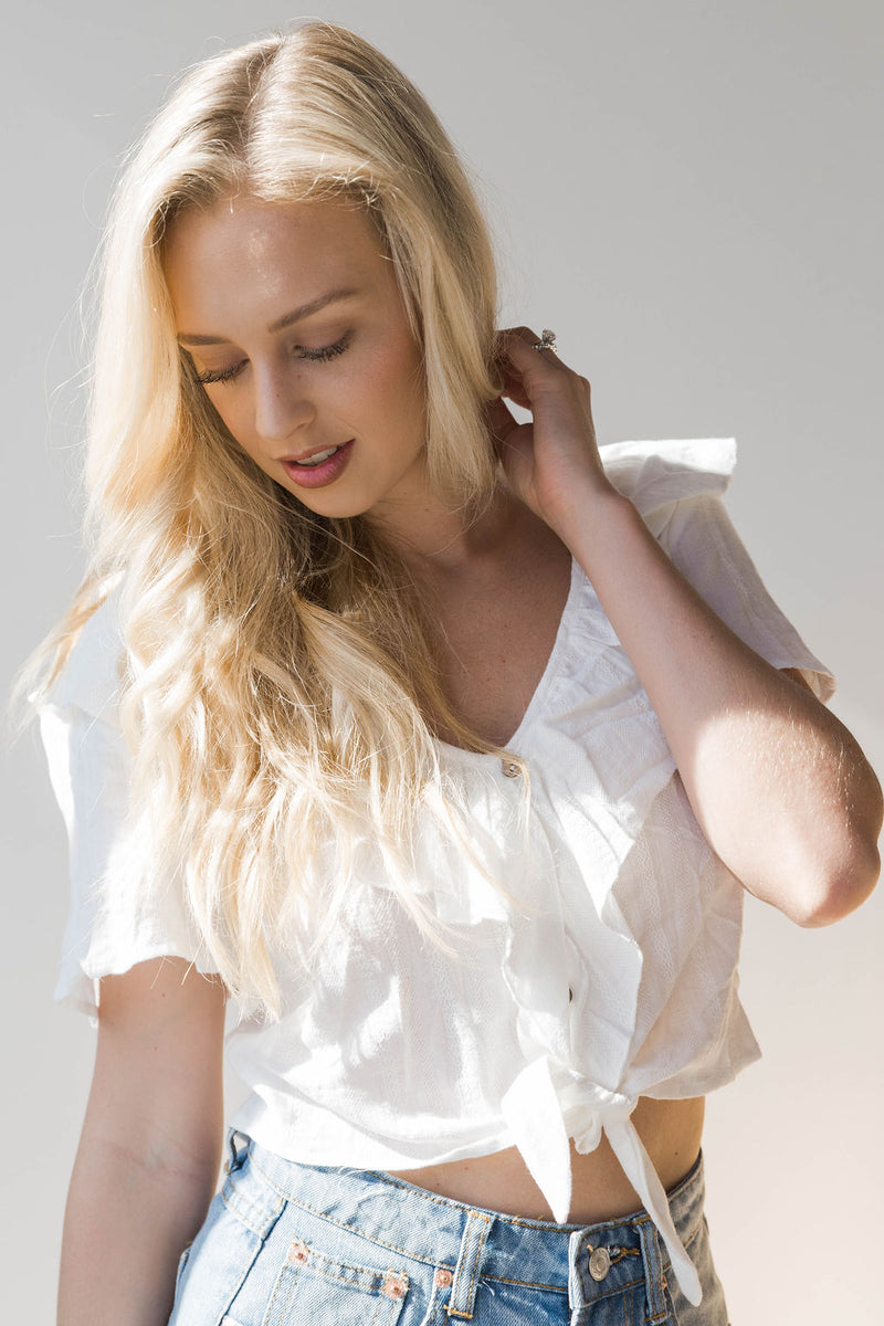 mode, frilled crop blouse