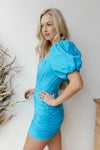 mode, paradise puff sleeve dress