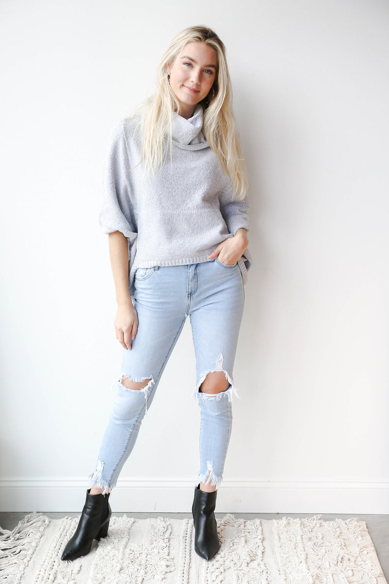 mode, clear skies funnel neck sweater