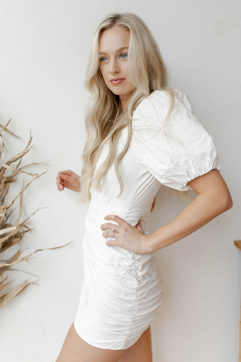 mode, paradise puff sleeve dress