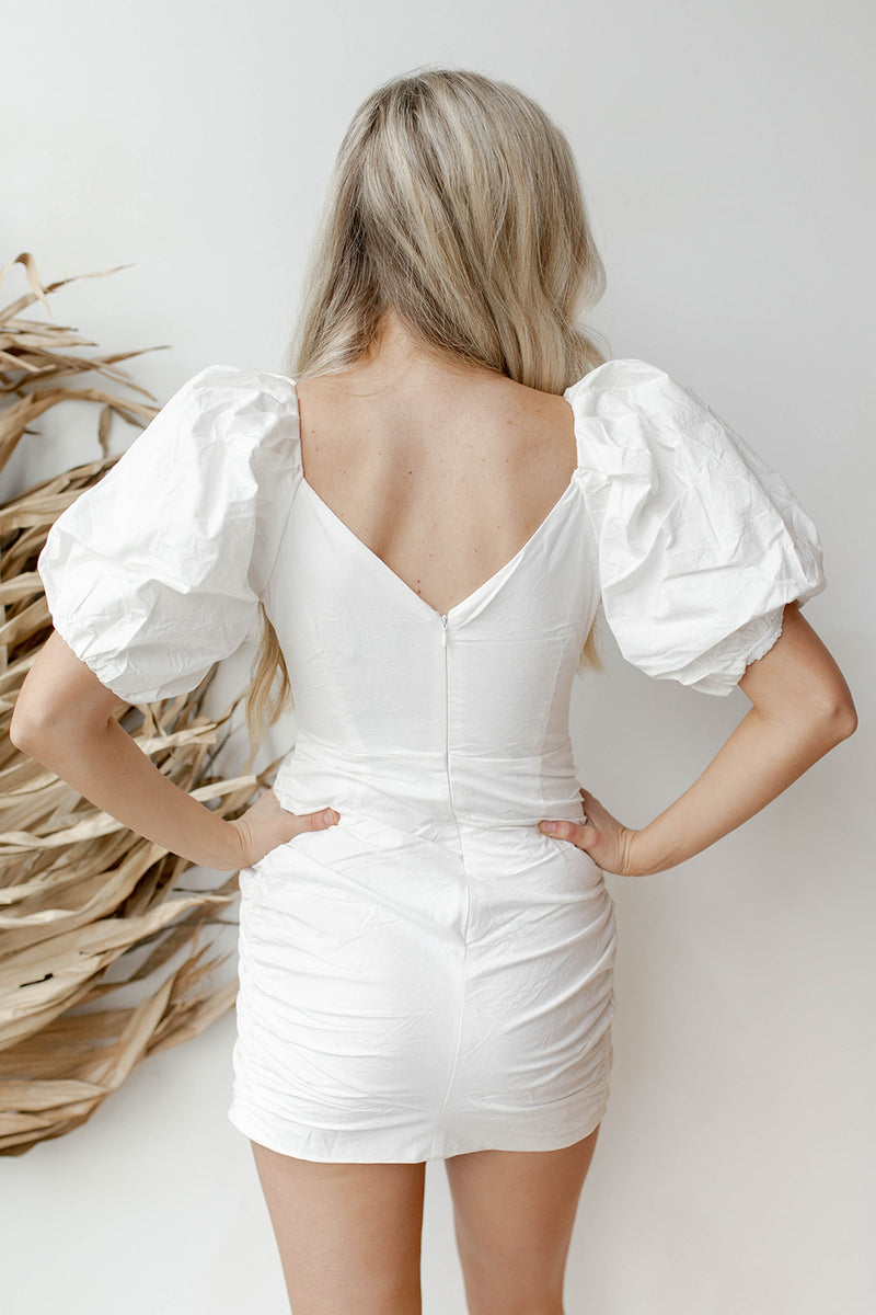 mode, paradise puff sleeve dress