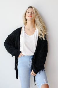 mode, sienna fringe cardigan