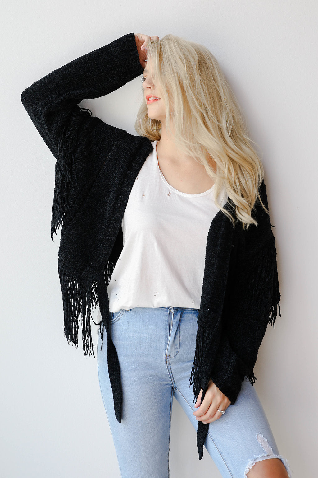 mode, sienna fringe cardigan