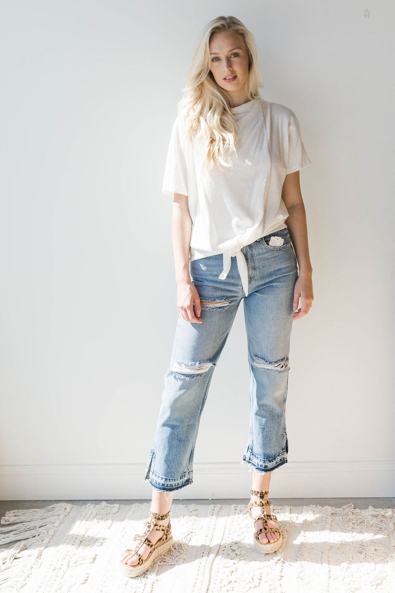 mode, contrast stitch boat neck top