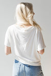 mode, contrast stitch boat neck top