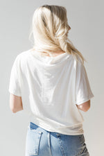 mode, contrast stitch boat neck top
