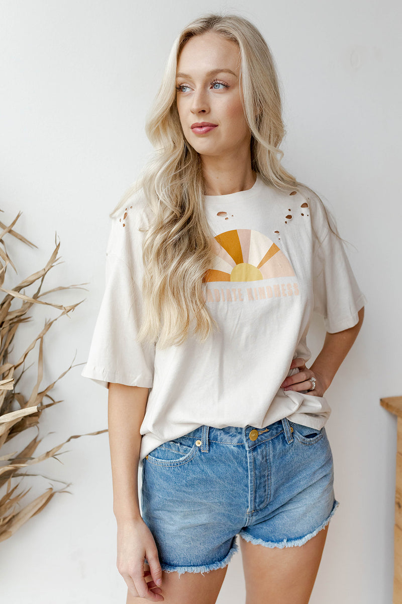 mode, radiate kindness oversized distressed tee