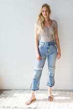 mode, jupiter ribbed button down bodysuit