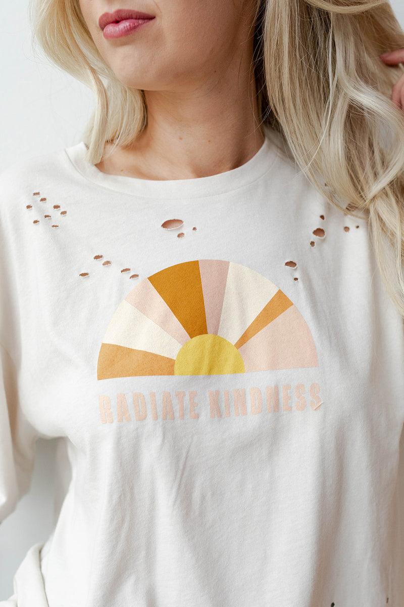 mode, radiate kindness oversized distressed tee