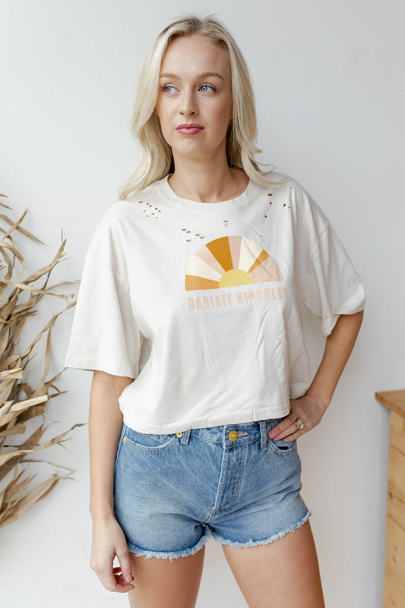 mode, radiate kindness crop tee