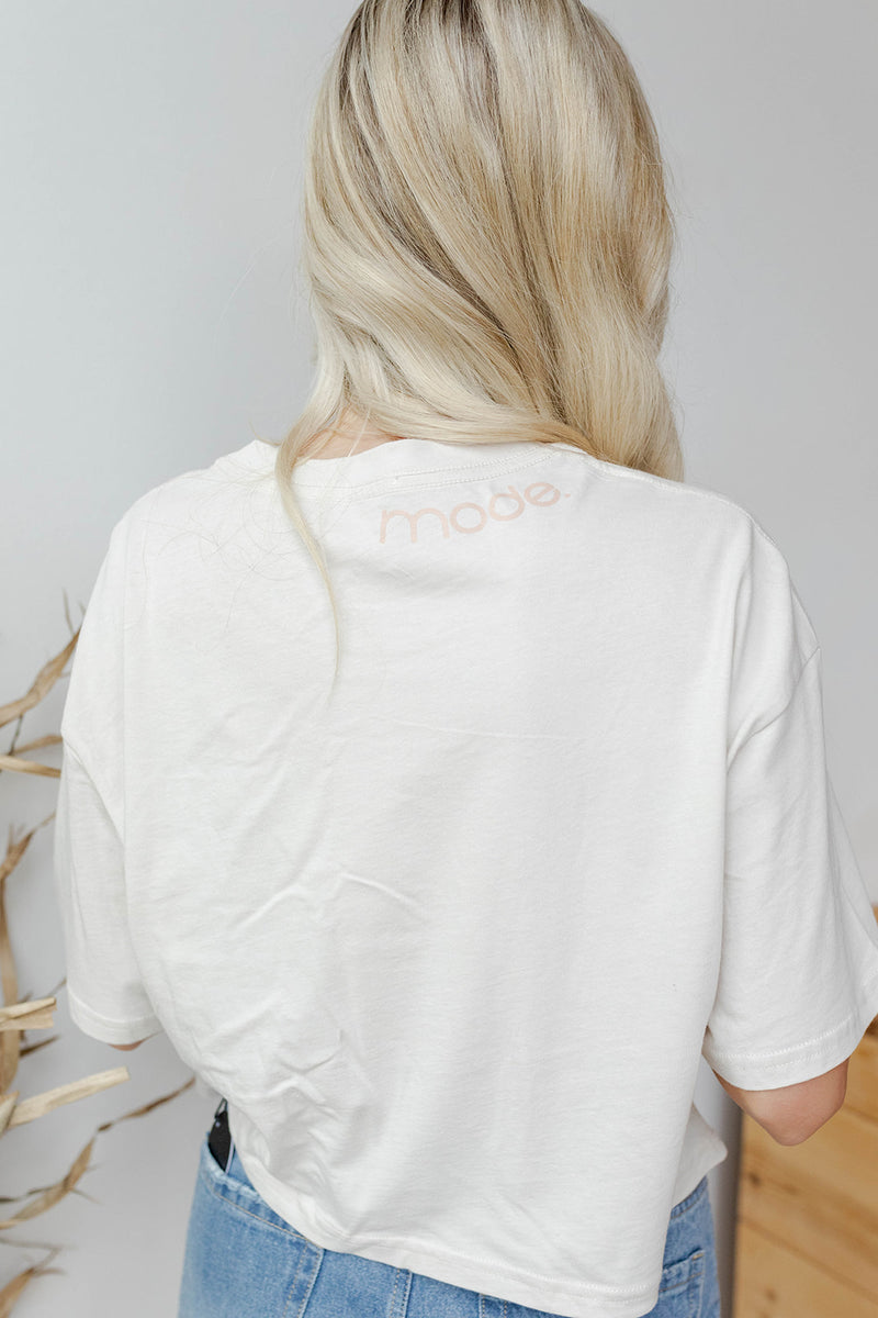 mode, radiate kindness crop tee
