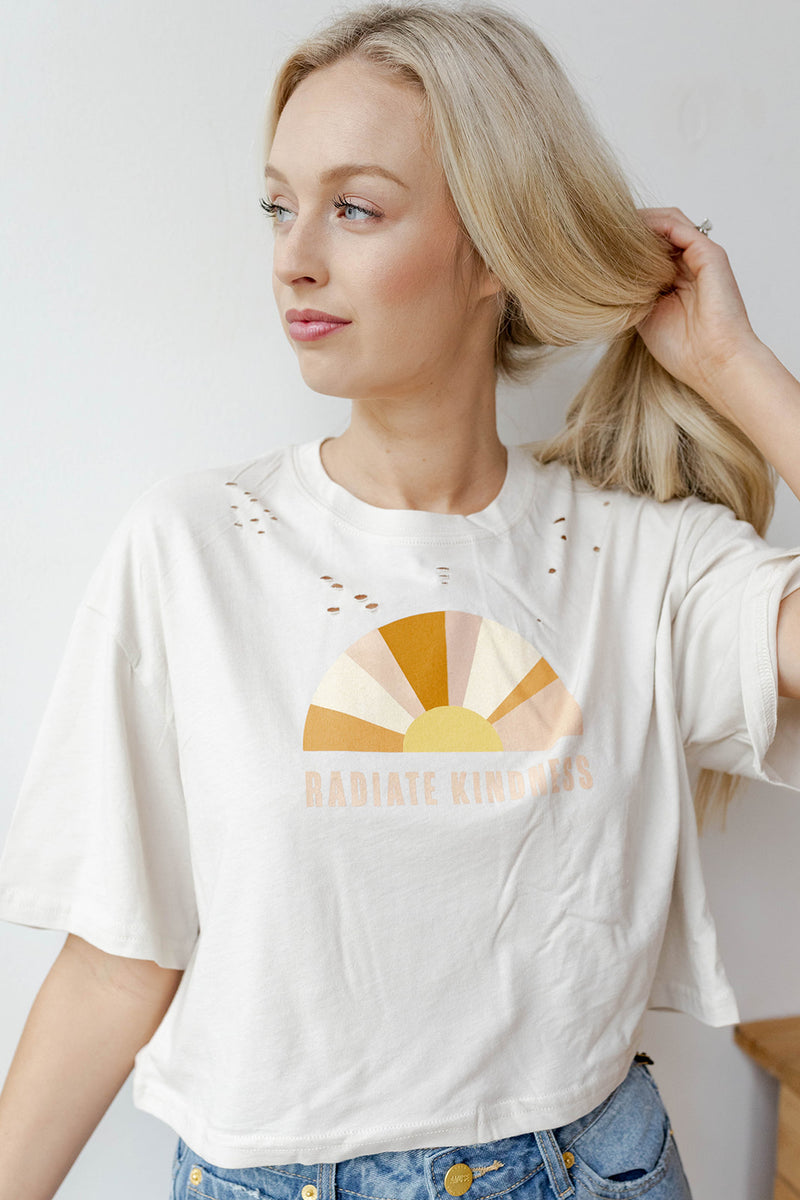 mode, radiate kindness crop tee