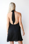 mode, low back halter dress