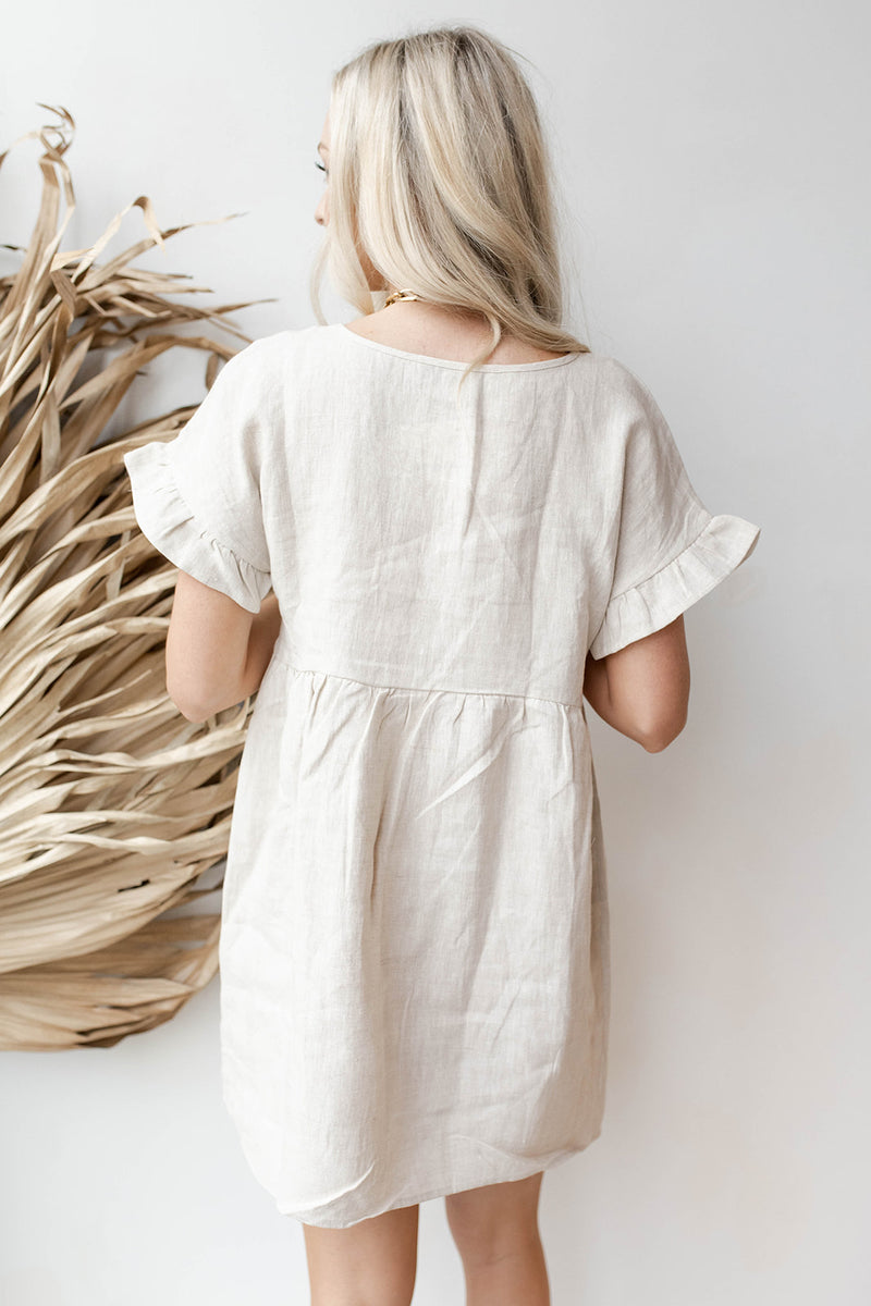 mode, ruffle linen babydoll dress