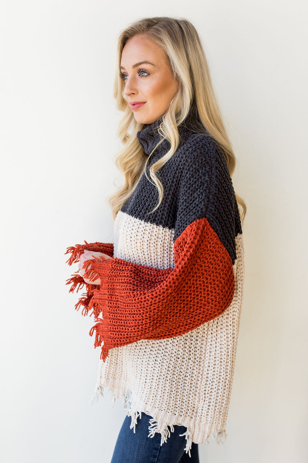 mode, colorblock all day sweater
