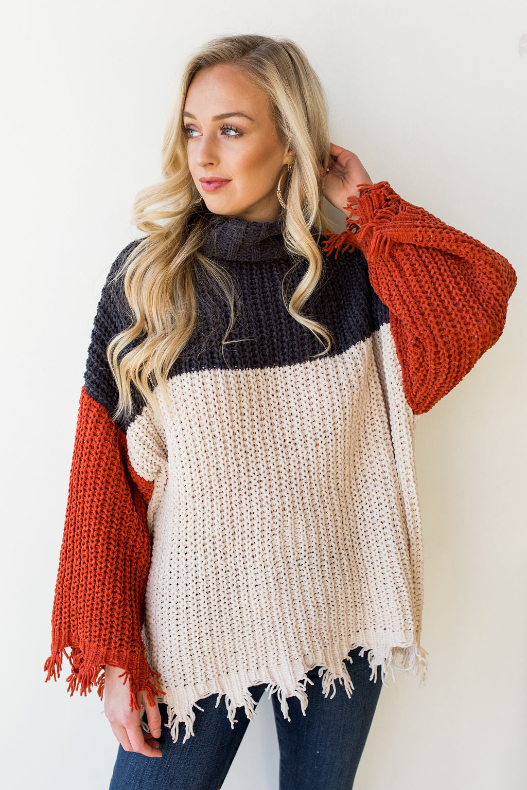 mode, colorblock all day sweater