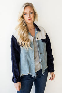 mode, color block shredded cord jacket