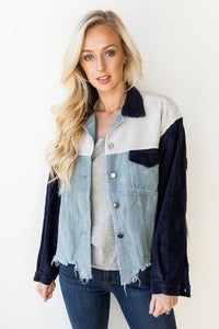 mode, color block shredded cord jacket