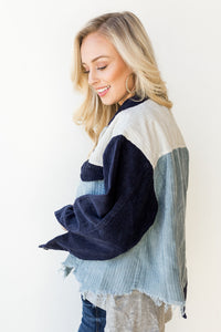mode, color block shredded cord jacket
