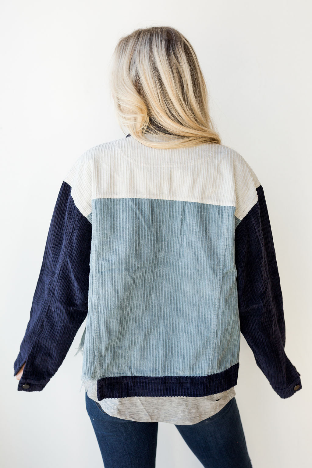 mode, color block shredded cord jacket
