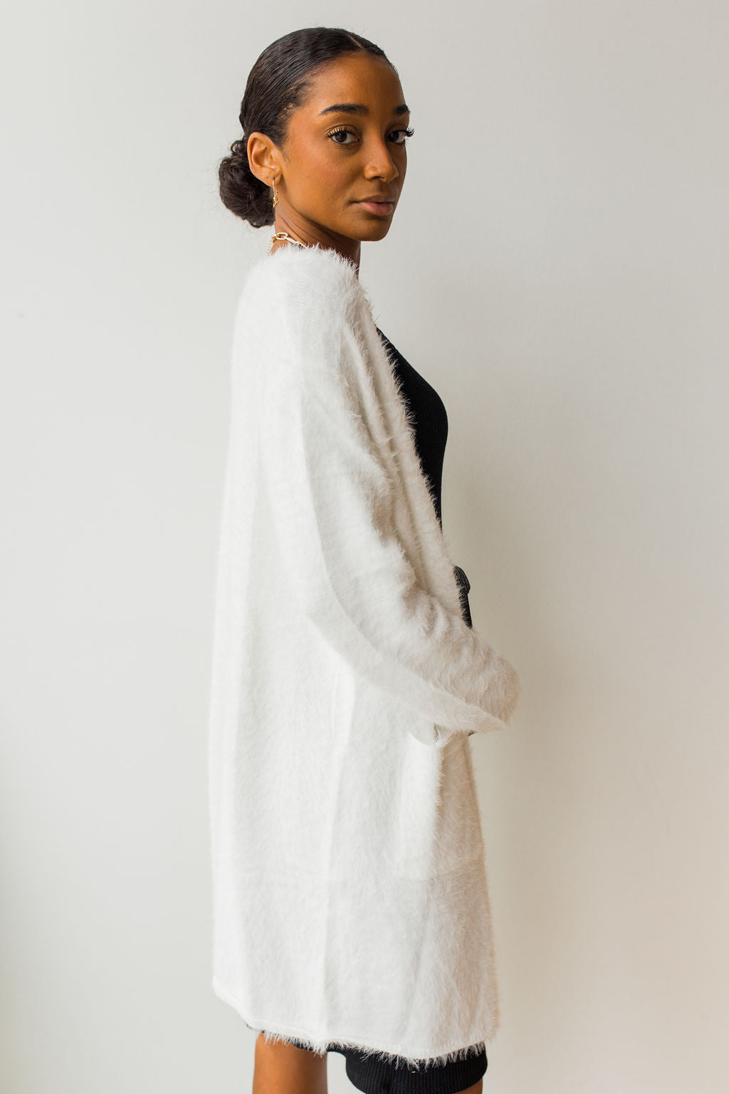 mode, fresh snowfall long cardi