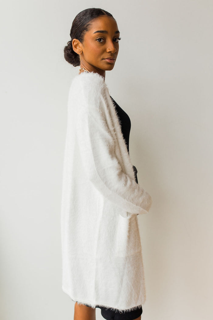 mode, fresh snowfall long cardi