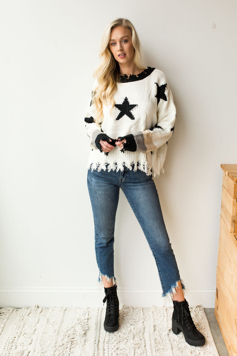 mode, stars in a row sweater