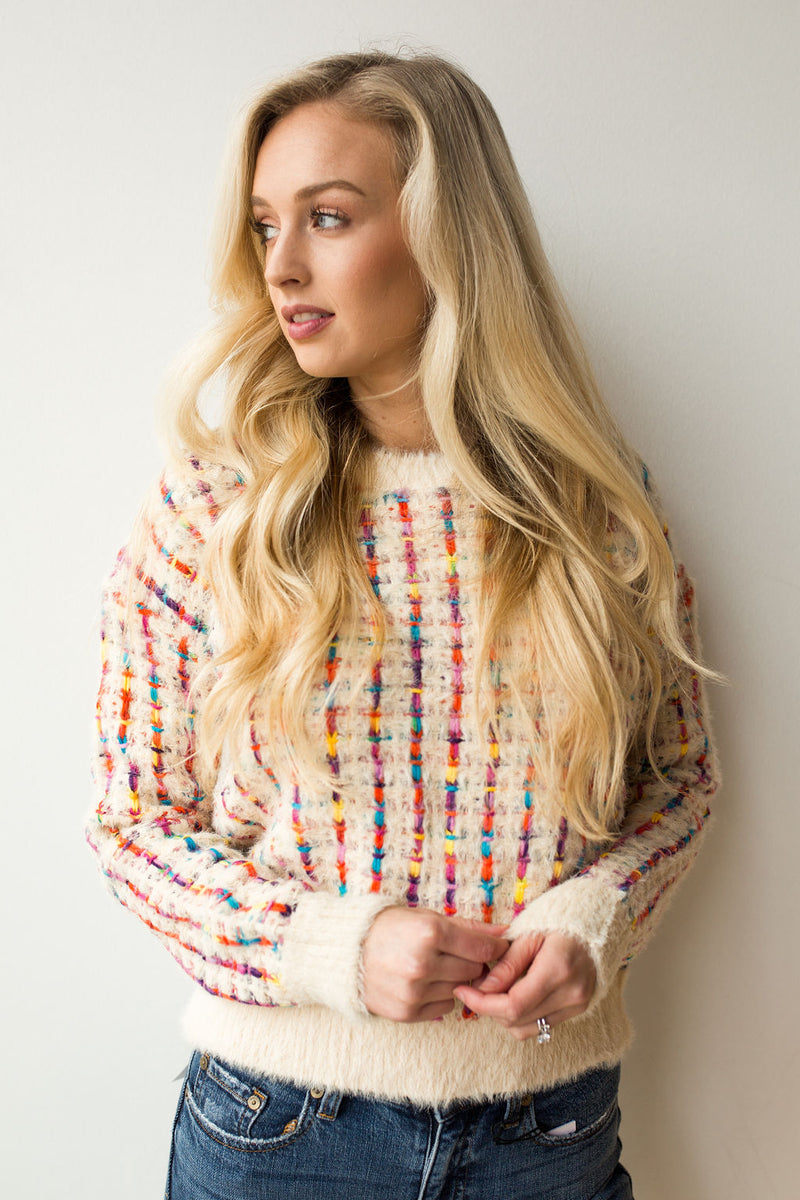 mode, color weave sweater