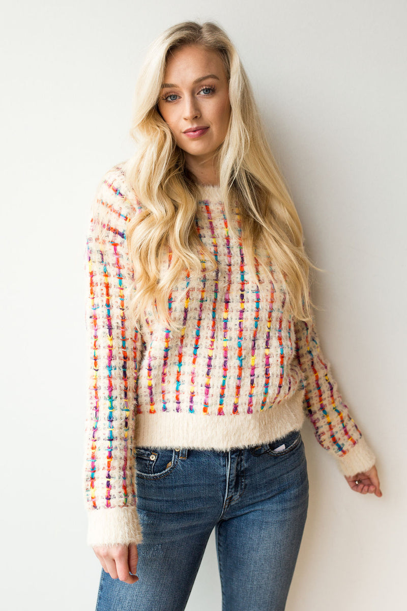 mode, color weave sweater