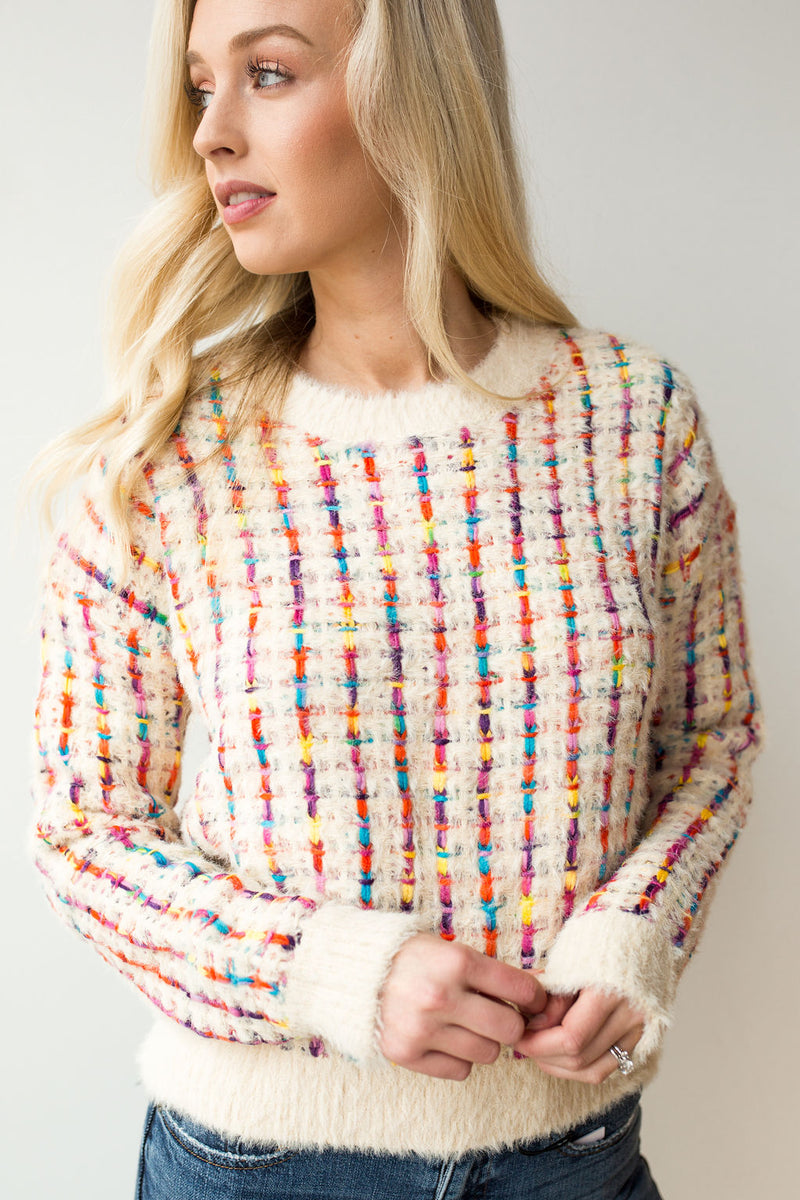 mode, color weave sweater