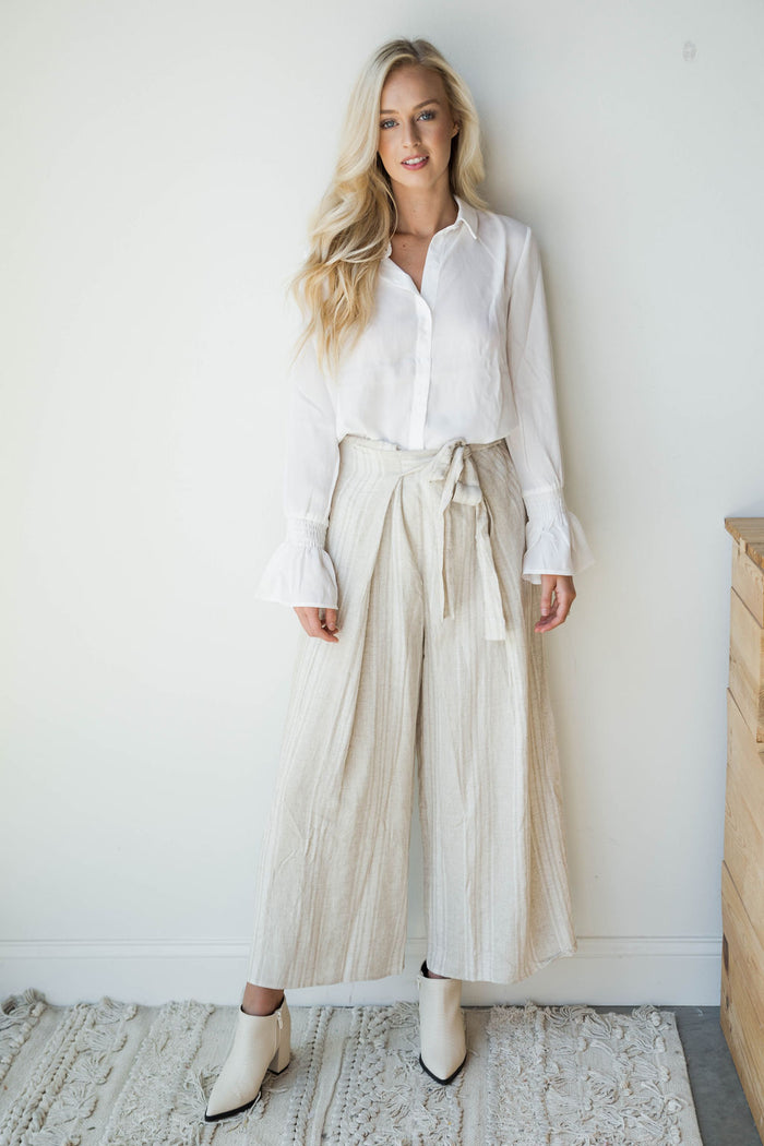 mode, sash tie wide leg pants