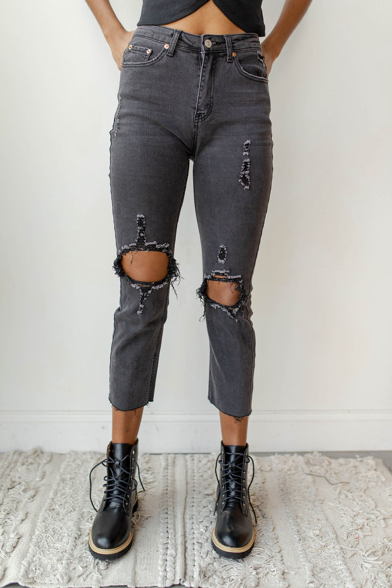 mode, straight crop high rise denim