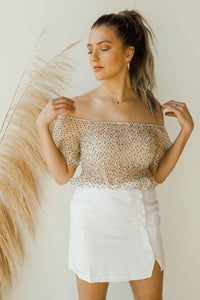 mode, cream puff organza dot top
