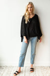 mode, deep v, bell sleeve light sweater