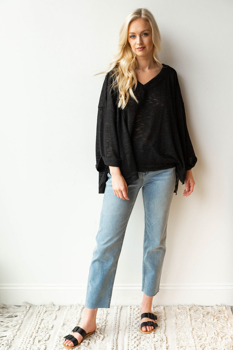 mode, deep v, bell sleeve light sweater
