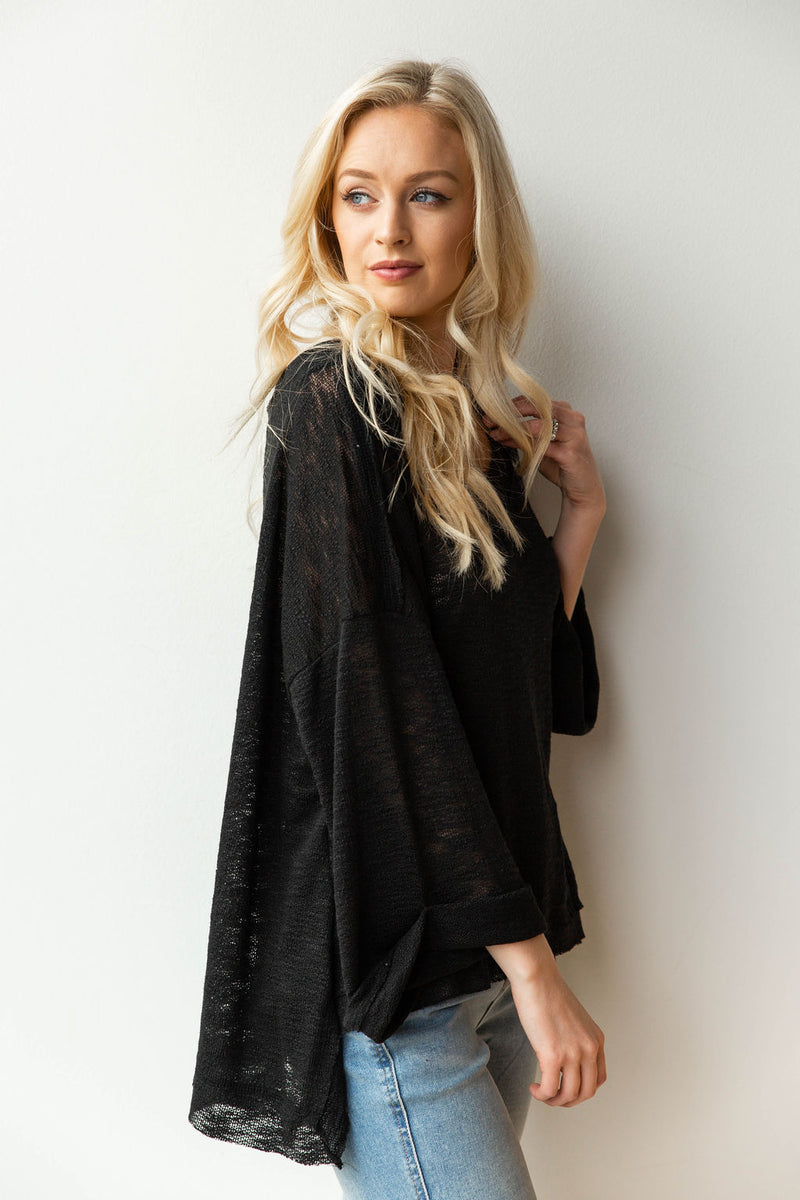 mode, deep v, bell sleeve light sweater