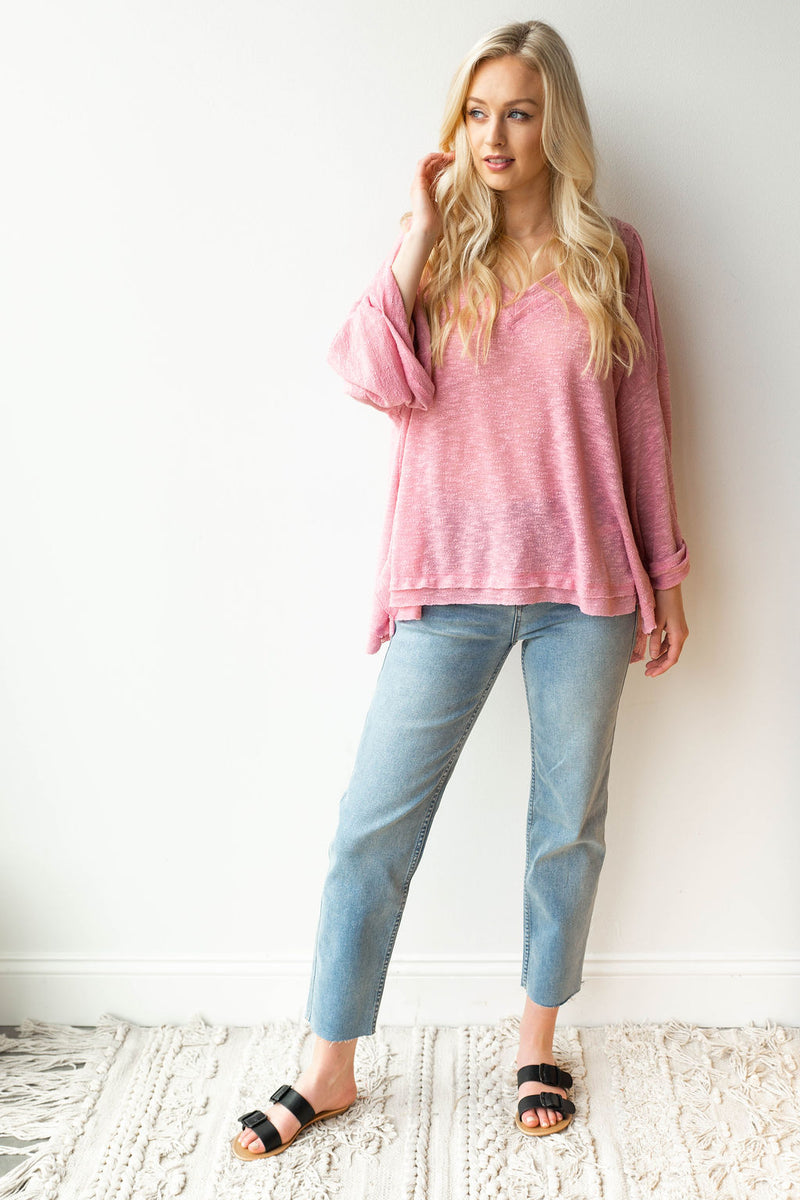 mode, deep v, bell sleeve light sweater