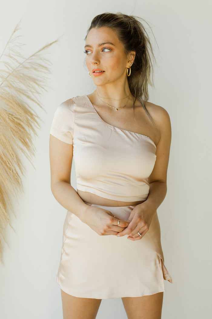 mode, dressed in satin two-piece top