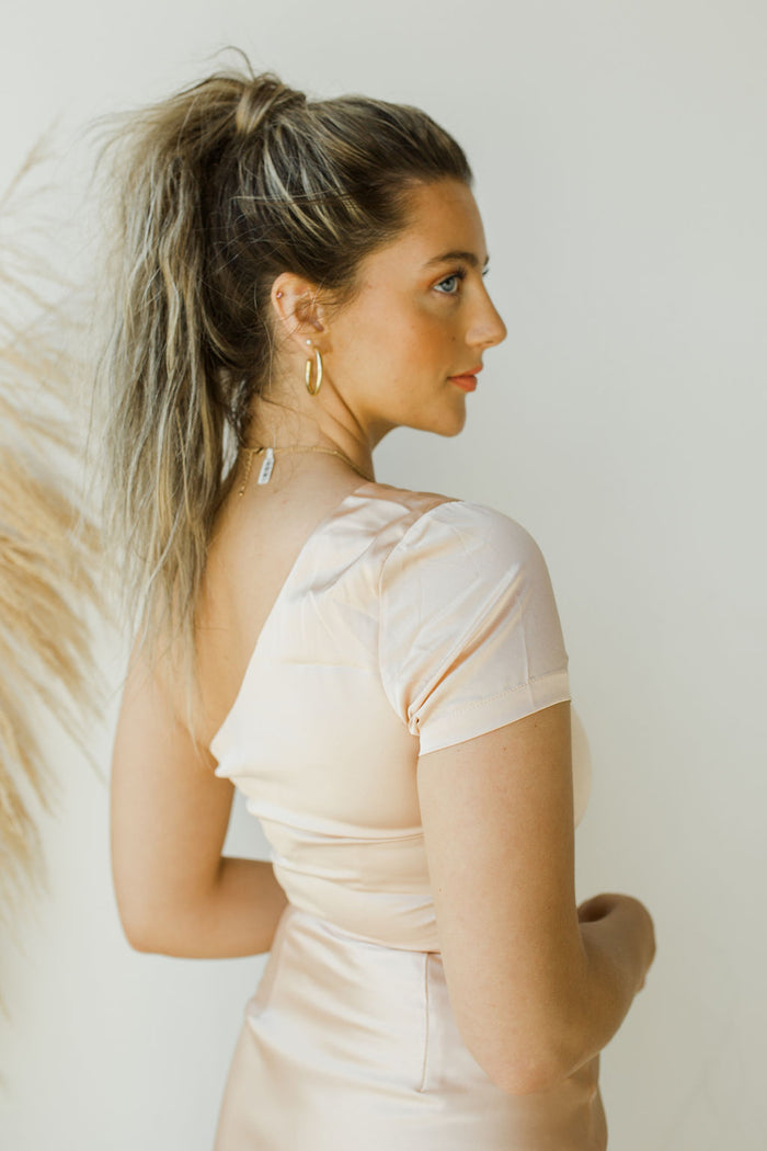mode, dressed in satin two-piece top