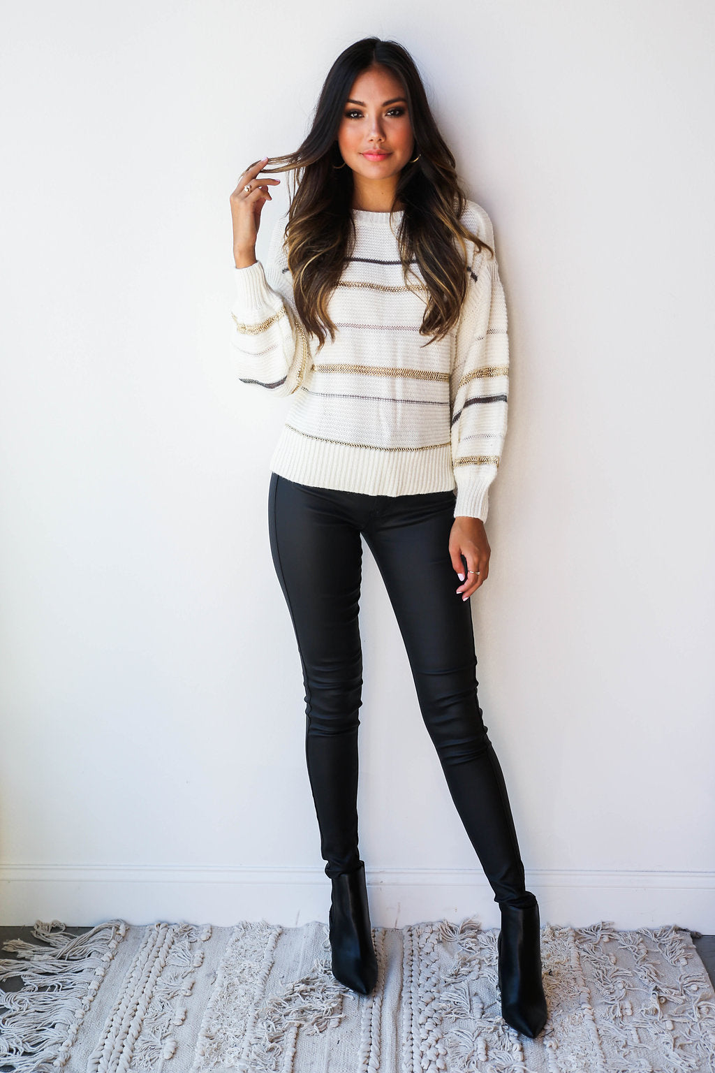 mode, Jacey metallic stripes sweater
