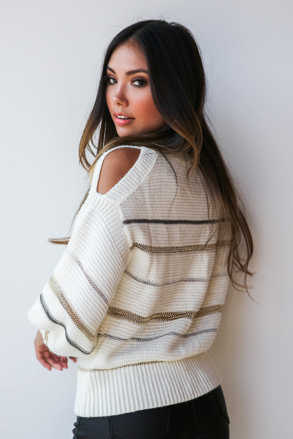 mode, Jacey metallic stripes sweater