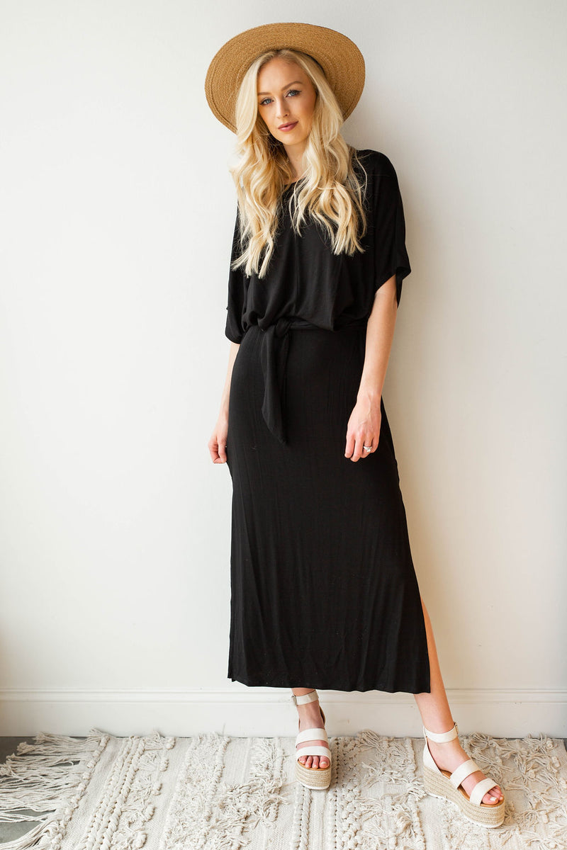 mode, never alone tie waist, side slit dress