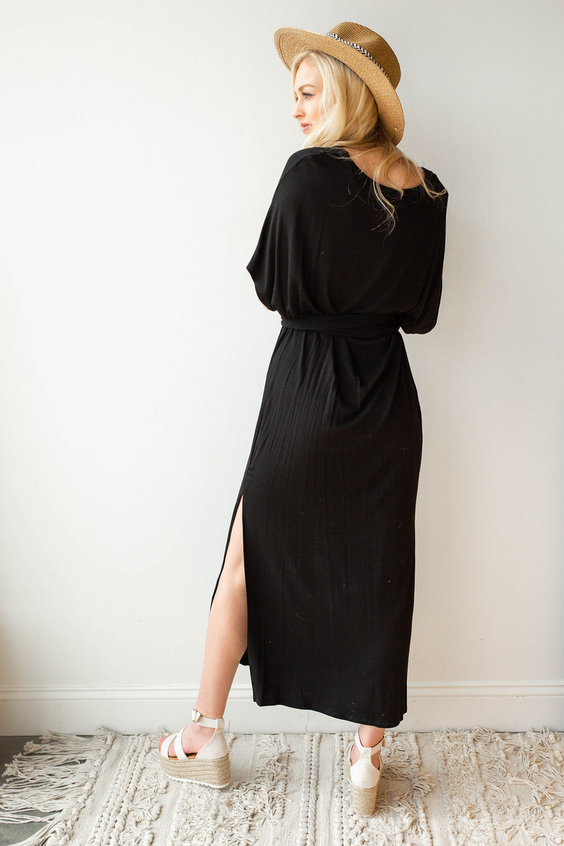 mode, never alone tie waist, side slit dress