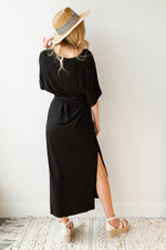 mode, never alone tie waist, side slit dress