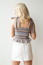mode, multi stripe rouched tank