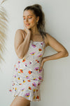 mode, floral linen dress