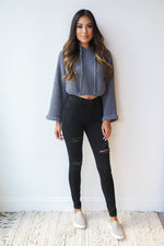 mode, velvet ties cropped hoodie