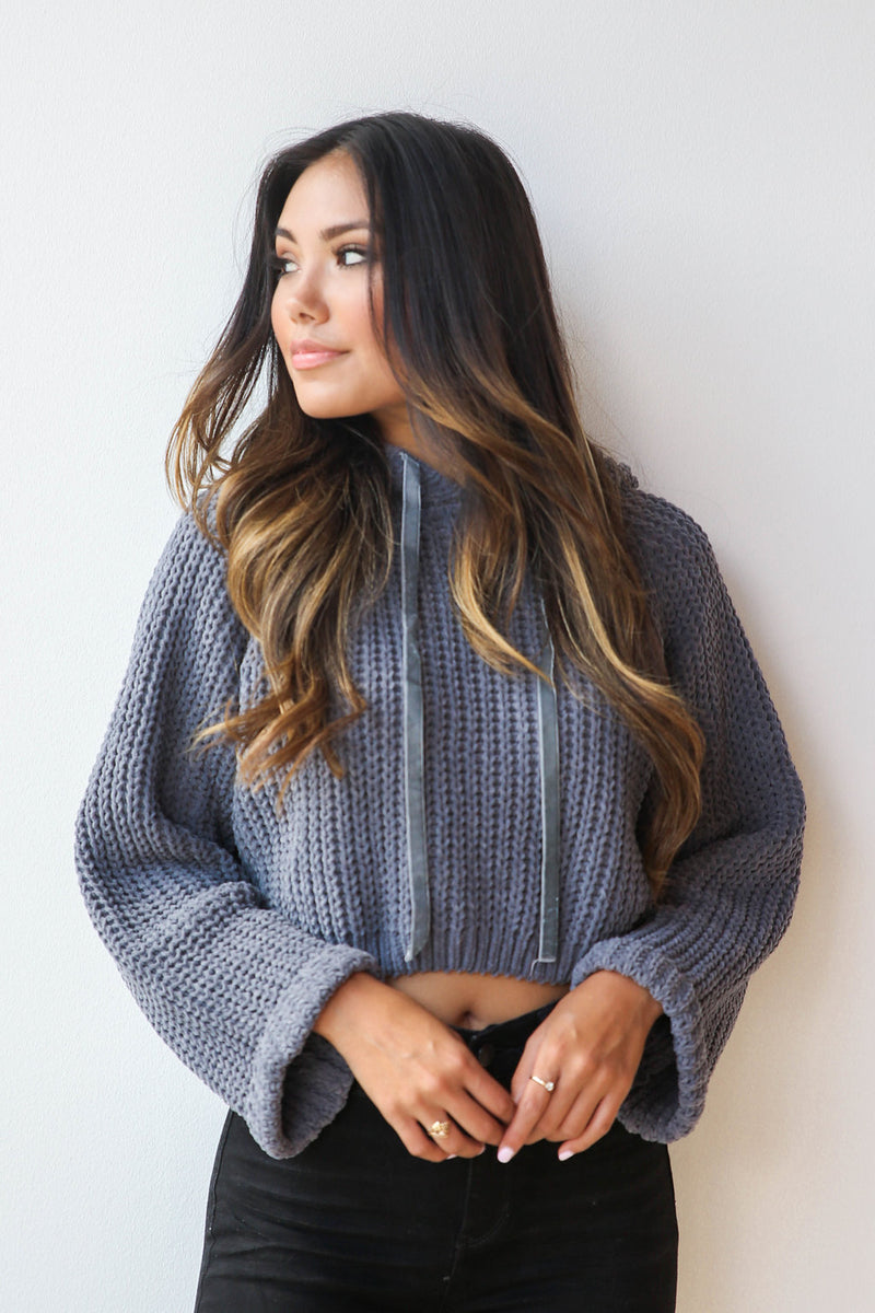mode, velvet ties cropped hoodie