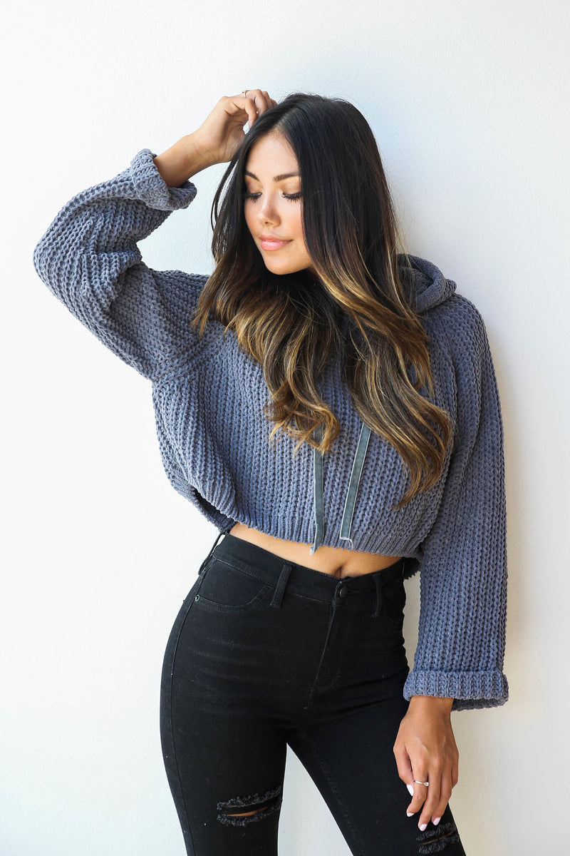 mode, velvet ties cropped hoodie